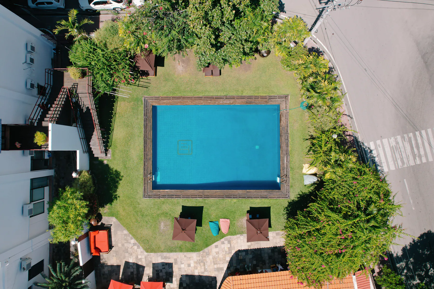 The pool and gardens seen from above