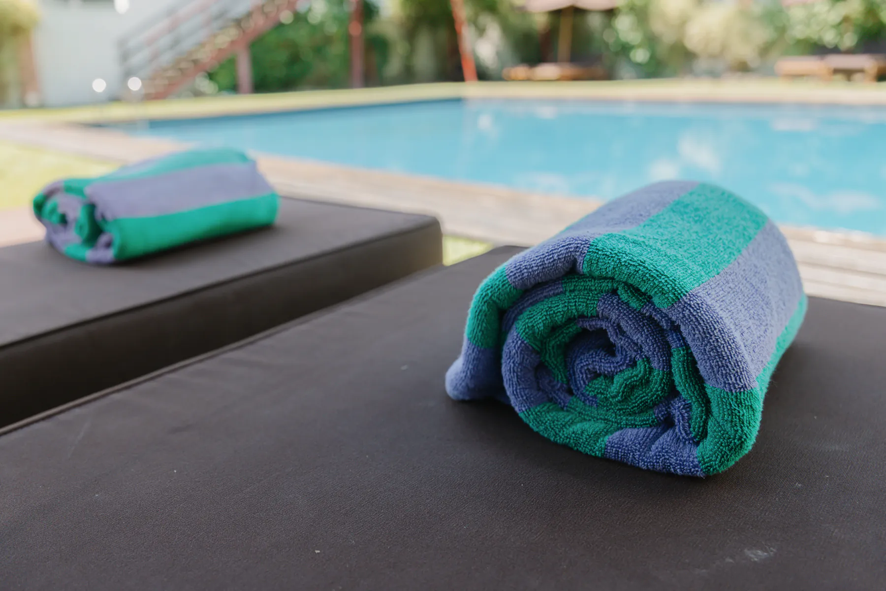 Fresh pool towels laid out